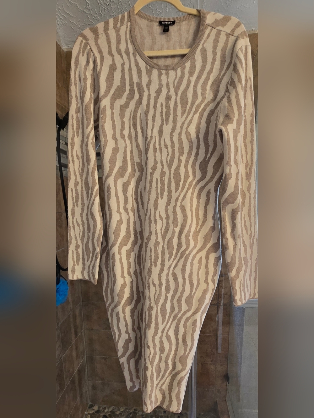 Express Beige & Cream Zebra-Print Knit Dress- NEVER WORN